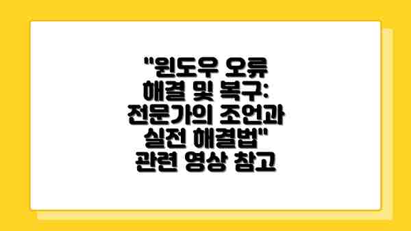 "윈도우 오류 해결 및 복구: 전문가의 조언과 실전 해결법" 관련 영상 참고