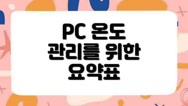 PC 온도 관리를 위한 요약표