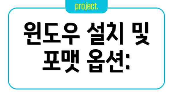 윈도우 설치 및 포맷 옵션: