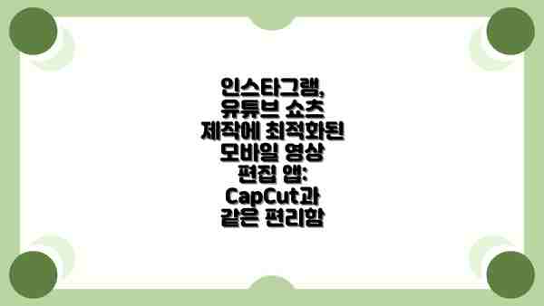 인스타그램, 유튜브 쇼츠 제작에 최적화된 모바일 영상 편집 앱: CapCut과 같은 편리함