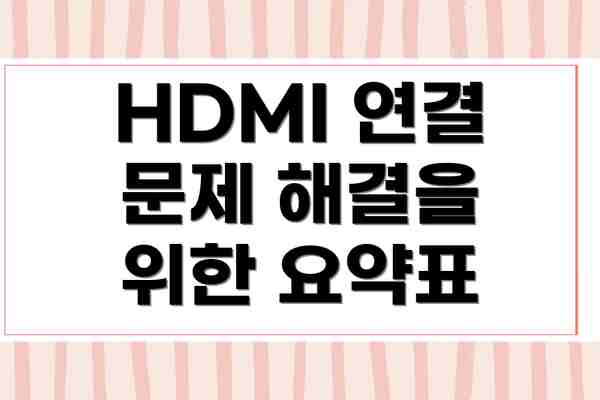 HDMI 연결 문제 해결을 위한 요약표