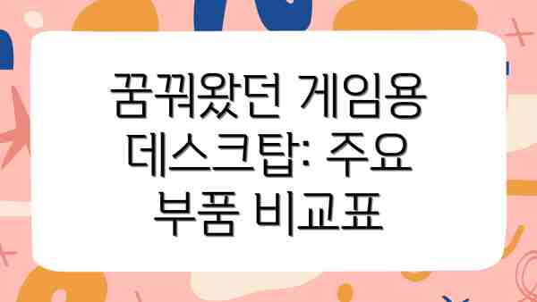 꿈꿔왔던 게임용 데스크탑: 주요 부품 비교표