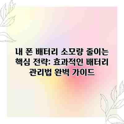내 폰 배터리 소모량 줄이는 핵심 전략: 효과적인 배터리 관리법 완벽 가이드 내 폰 배터리 소모량 줄이는 핵심 전략: 효과적인 배터리 관리법 완벽 가이드