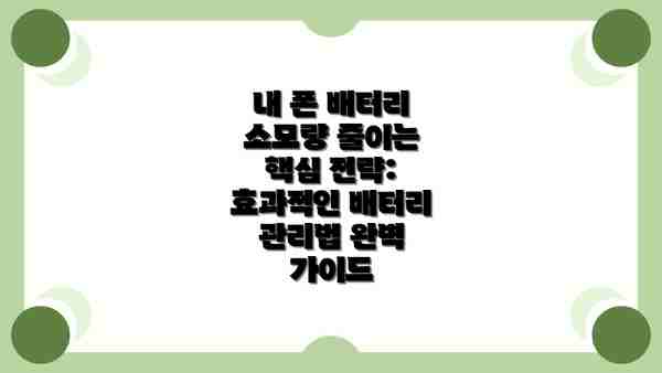 내 폰 배터리 소모량 줄이는 핵심 전략: 효과적인 배터리 관리법 완벽 가이드