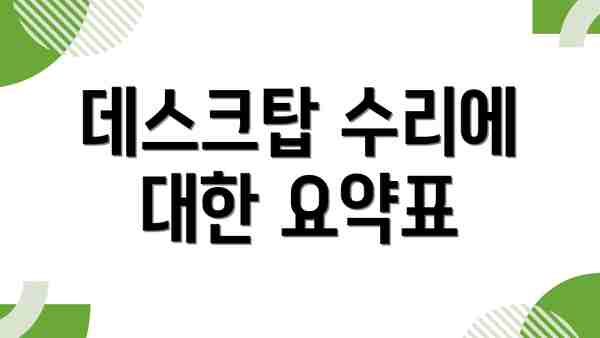 데스크탑 수리에 대한 요약표