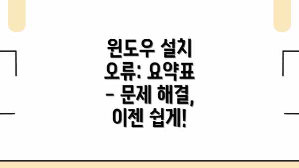 윈도우 설치 오류: 요약표 - 문제 해결, 이젠 쉽게!